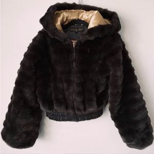 Vintage Y2K Baby Phat Dark Brown & Gold Fur Cropped Teddy with Bell Sleeves!